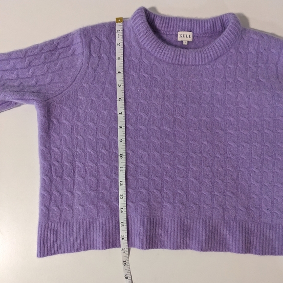 KULE Cashmere Cable Knit Sweater with Cuff Stripe | Lilac - Picture 9 of 10